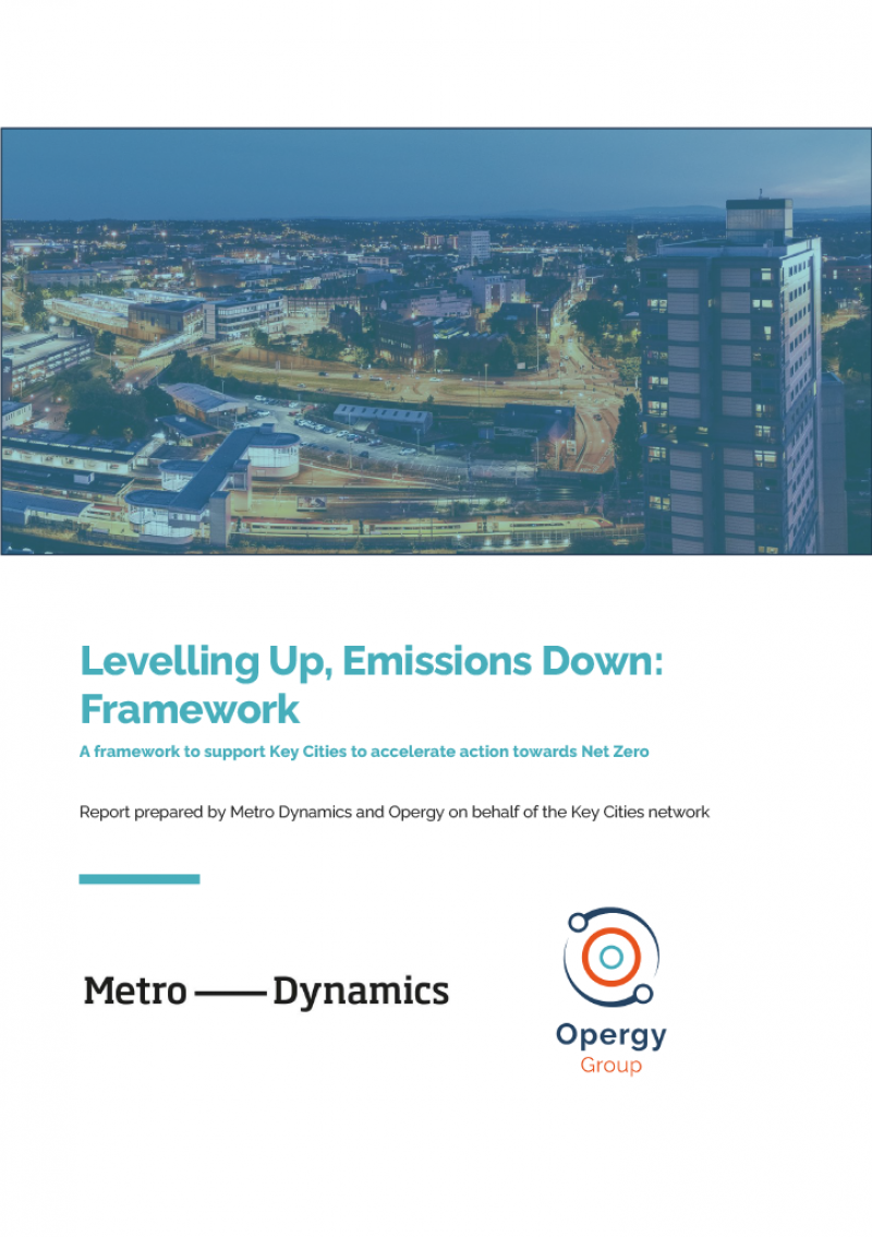Front cover of report on net zero including image of a city at night